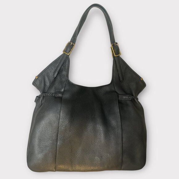 Elliott Lucca Sintra Shoulder Bag Black Pebbled Leather Hobo Zipper Tassels - Picture 4 of 9